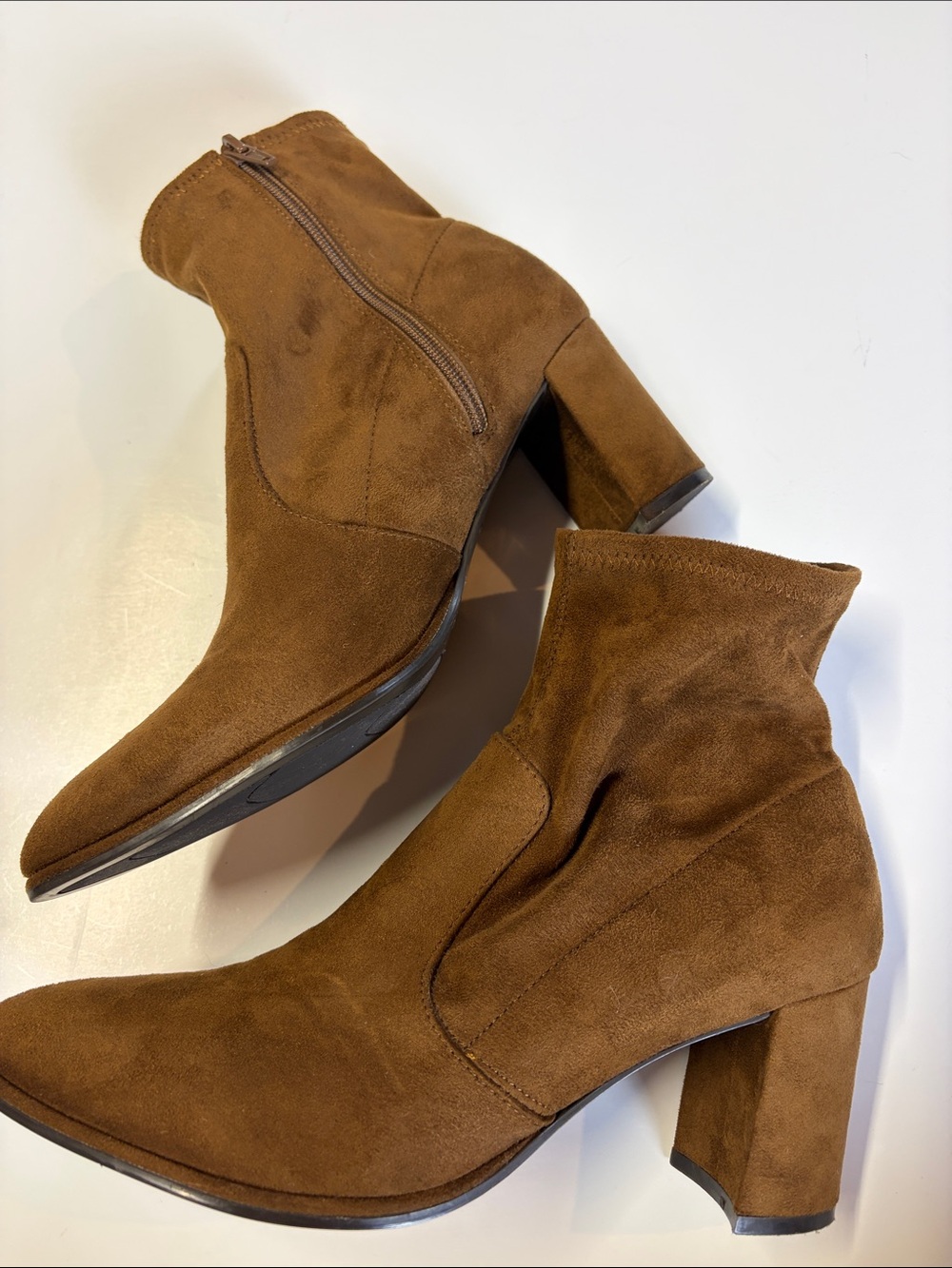 Nine West Brown Micro Suede Ankle Boots Block Heel Zip Booties Sz 9.5 Women - Picture 3 of 8